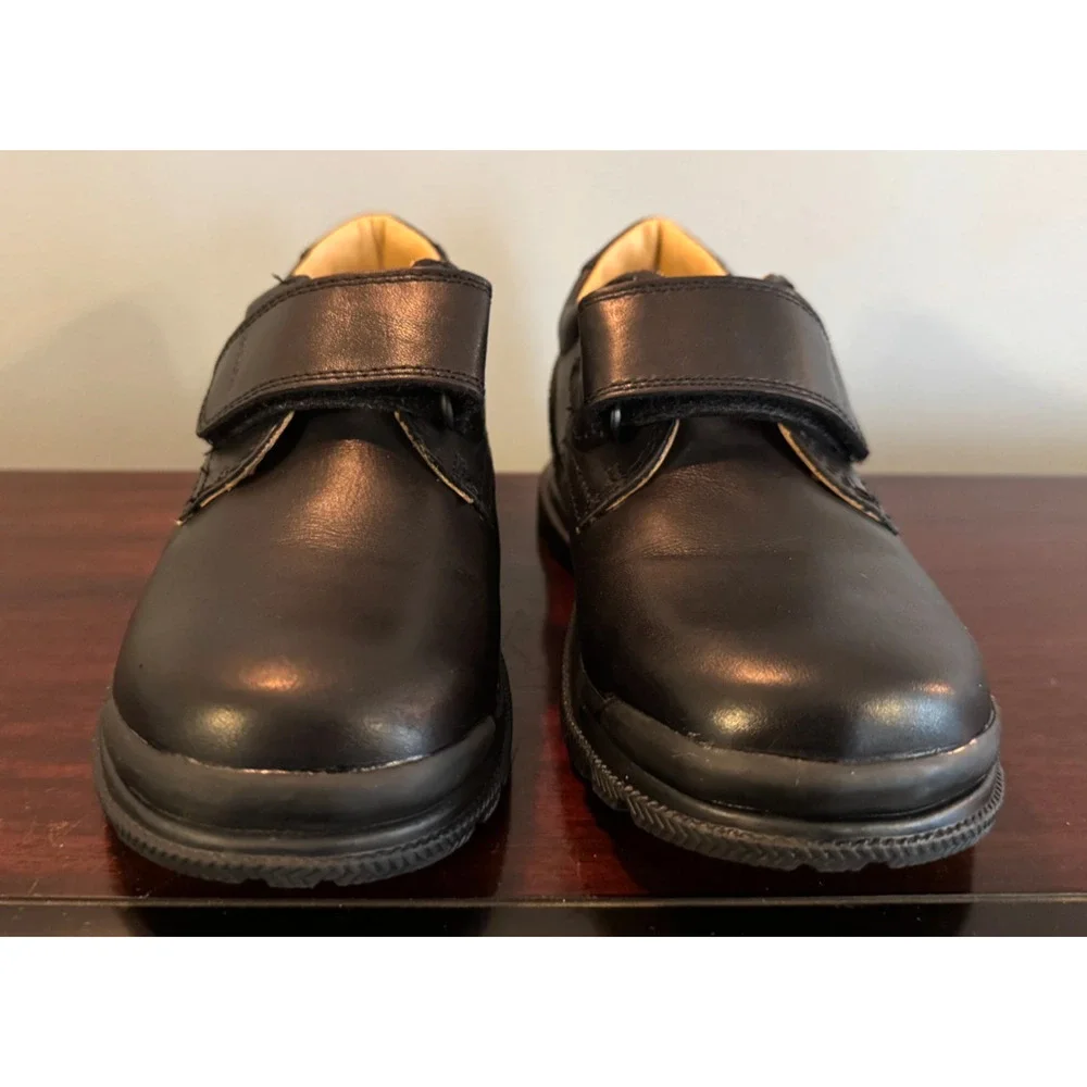 Geox Respira Boys Black Leather School Shoes Hook Loop Strap EU 31 US 13 Uniform